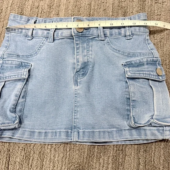 Juniors Blue Denim Cargo Mini Skirt - Picture 14 of 14